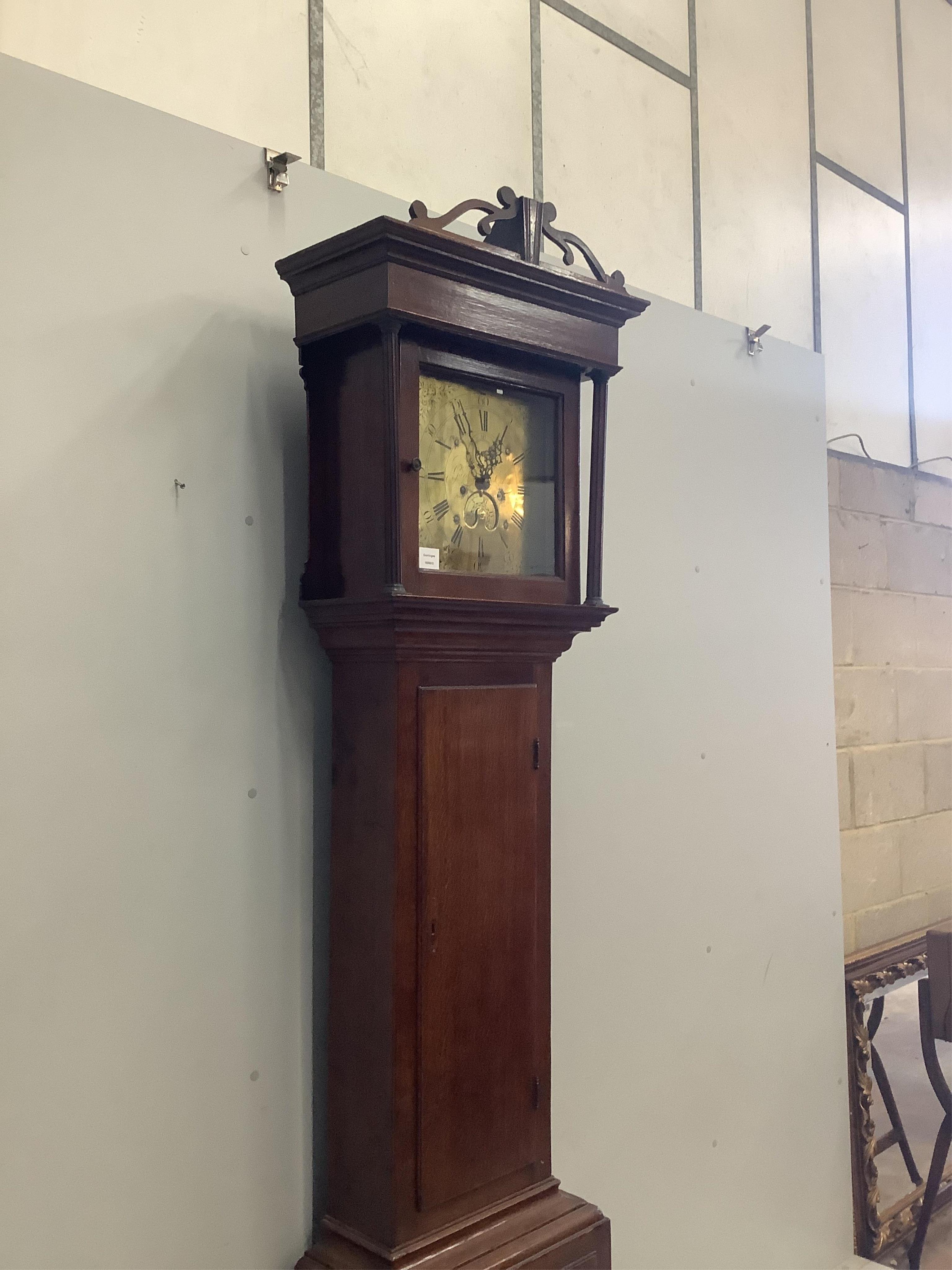A late Georgian oak eight day longcase clock, by Gard, Oxon, height 225cm. Condition - fair